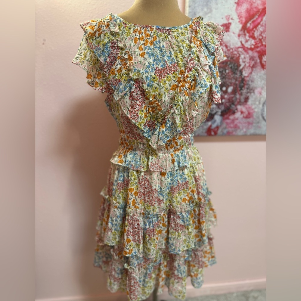 Floral Ruffled Tiered Summer Dress - Multicolor Size 8